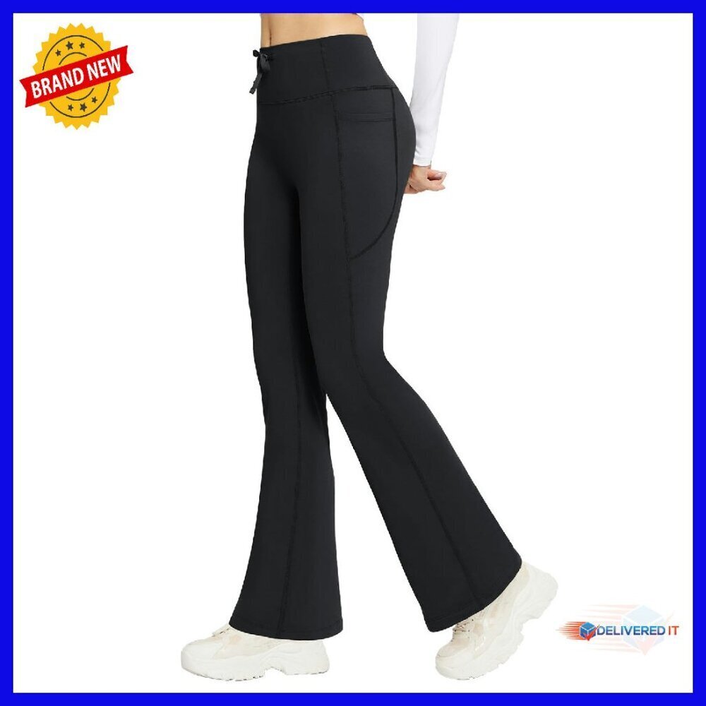 Fleece Lined Thermal Bootcut Yoga Pants with Zip Pockets